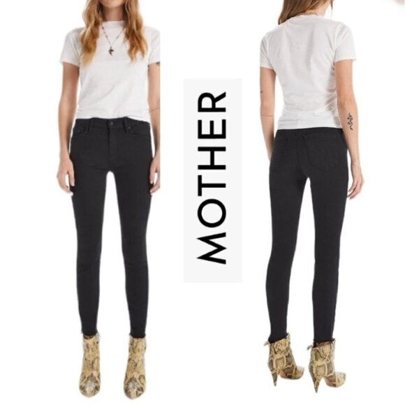 Mother Denim Looker Fray Hem Black Jeans 24 @O - Picture 1 of 15